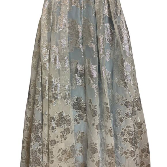 Windsor Cinderella Blue & Metallic Sliver Floral Ballgown Halter Dress Size 11 - Picture 13 of 16